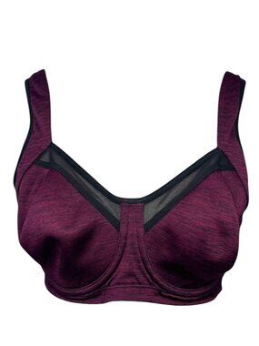Syrokan Sports Bra 34DD Underwire High Impact Burgundy Black Mesh
